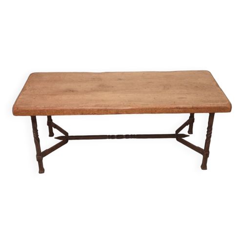 Table Basse Art Populaire Moderniste Brutalist Forme Libre 1950 Fer Forg Bois