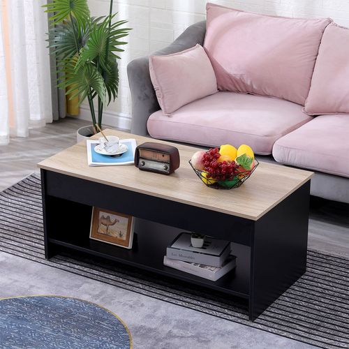 Table Basse Avec Plateau Relevable Noire Et Bois Hedda
