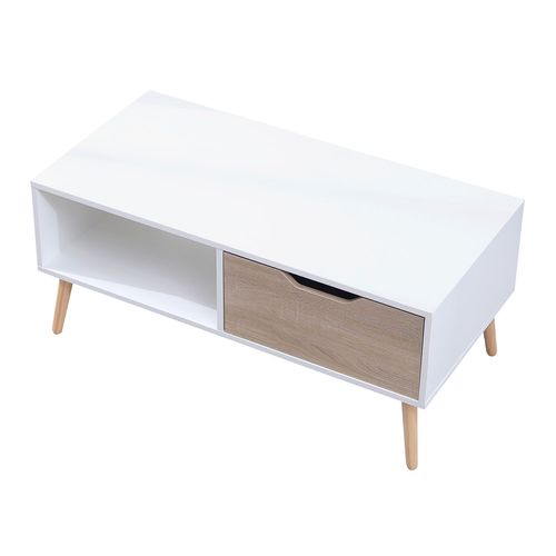 Table Basse Avec Tiroir Style Scandinave Blanche Freja