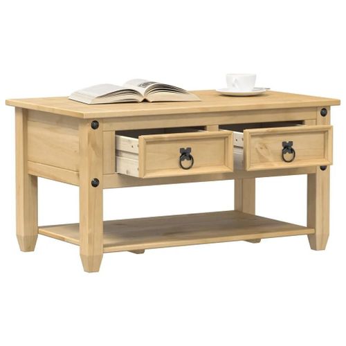 Table Basse Avec Tiroirs En Bois De Pin Massif Corona | 85x50x45 Cm, 2 Tiroirs + 1 Etagere, Compacte, Gain De Place, Multifonctionnelle
