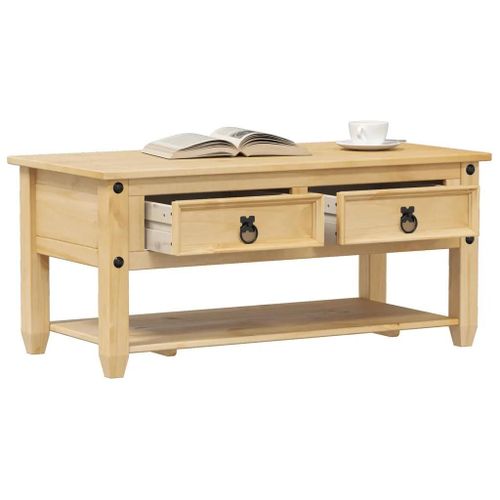 Table Basse Avec Tiroirs En Pin Massif Corona | 100x48x45 Cm, 2 Tiroirs + Etagere, Gain De Place, Multifonctionnel