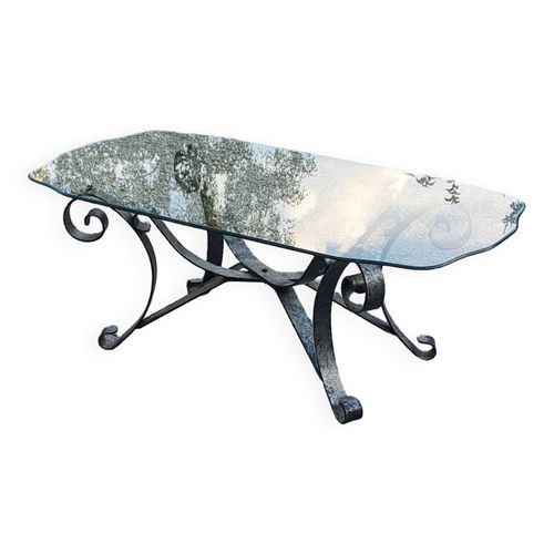 Table Basse Des Annes 70 En Fer Forg Plateau En Verre Bec De Corbin Noir