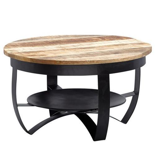 Table Basse Double Plateau 60x60x34 Cm En Manguier Et Fer