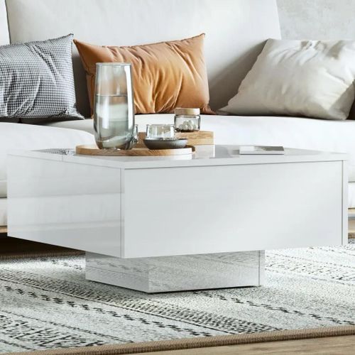 Table Basse En Bois D'ingenierie Blanc Brillant | 60x60x31,5 Cm, Design Intemporel, Surface Robuste, Facile A Nettoyer, Gain De Place