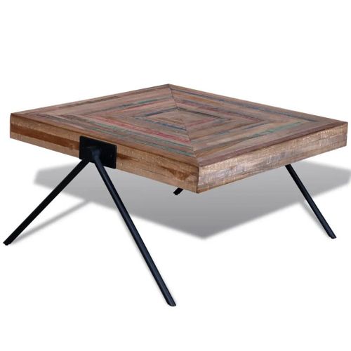 Table Basse En Bois De Teck Recycle Avec Pieds En V | Dessus Solide, Stable Et Durable, Multifonctionnelle, Style Vintage Unique
