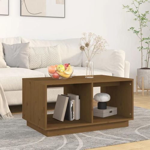 Table Basse En Bois Massif De Pin Miel | 80x50x40 Cm, 2 Compartiments, Dessus Spacieux, Gain De Place, Style Rustique