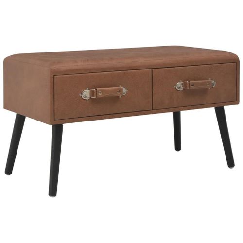 Table Basse En Similicuir Marron Fonce | 80x40x46 Cm, 2 Tiroirs, Design Elegant, Gain De Place, Multifonctionnel