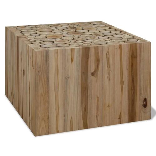 Table Basse En Teck Authentique | 50x50x35 Cm, Compacte, Multifonctionnelle, Design Unique En Pile De Buches