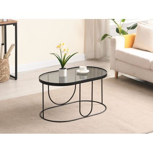 Table Basse Fixe Verre Transparent, Noir