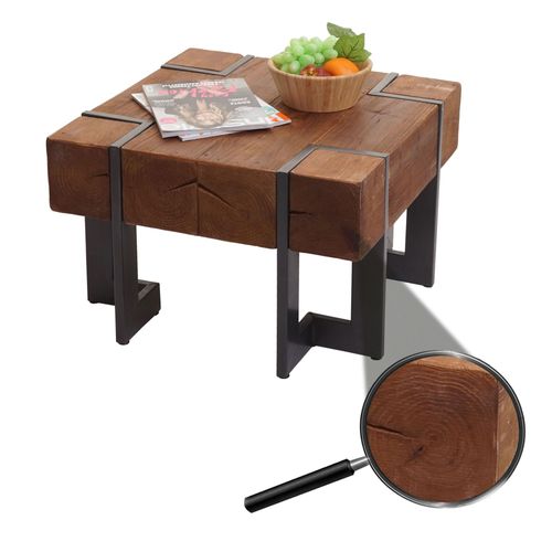 Table Basse Hwc-A15, Table De Salon, Bois De Sapin Rustique Massif   Brun 60x60cm
