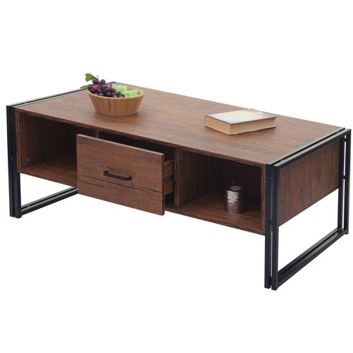 Table Basse Hwc-A27b, Table D'appoint Structure 3d, 45x150x60cm Fsc-Certifi, Mtal   Aspect Chne Sauvage
