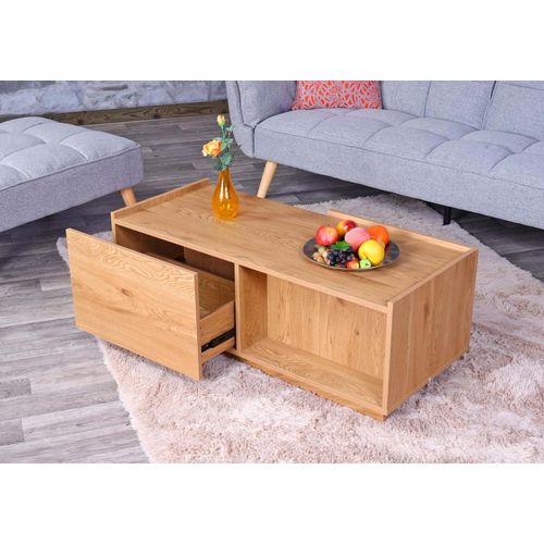 Table Basse Hwc-J78, Table De Salon Table D'appoint Table De Salon, Tiroir, Mdf 110x50x40cm   Aspect Chne