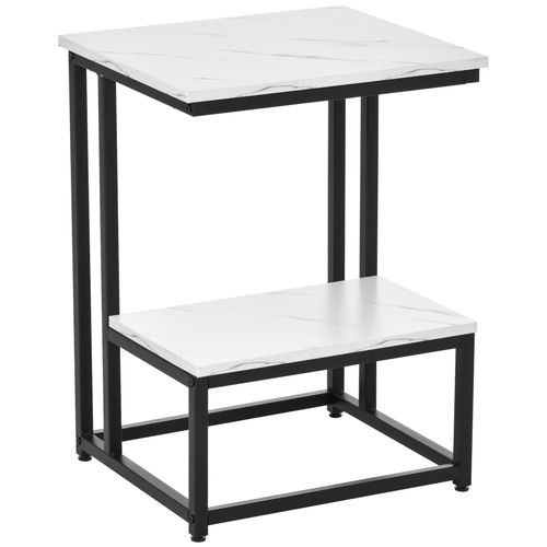 Table Basse Moderne Salon Table D'appoint Chambre Guridon Bout De Canap Design Structure Acier Noir Plateau tagre Aspect Marbre Blanc