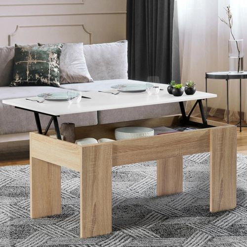 Table Basse Plateau Relevable Tara Bois Blanc Et Imitation Htre