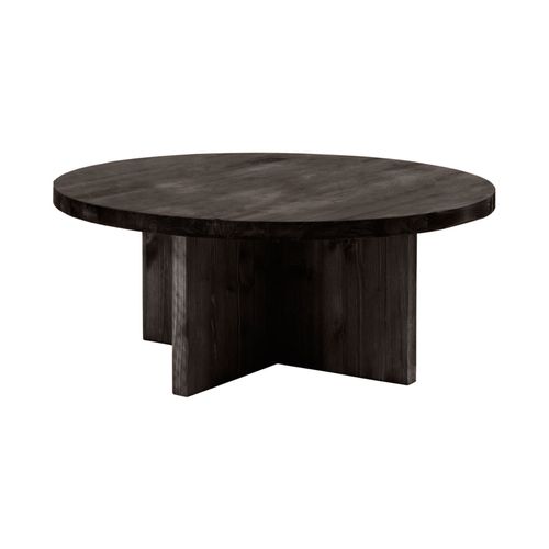 Table Basse Ronde En Bois De Sapin Noire 60x33,2cm