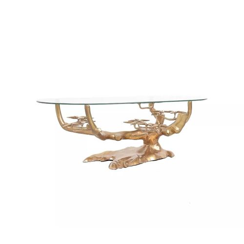 Table Basse Willy Daro En Laiton Bonsa Et Verre Annes 1970 Dore