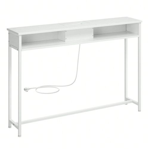Table Console Fine Avec Multiprise, Chargement Cach, 25 X 120 X 81,1 Cm, Marron Rustique Et Noir D'encre