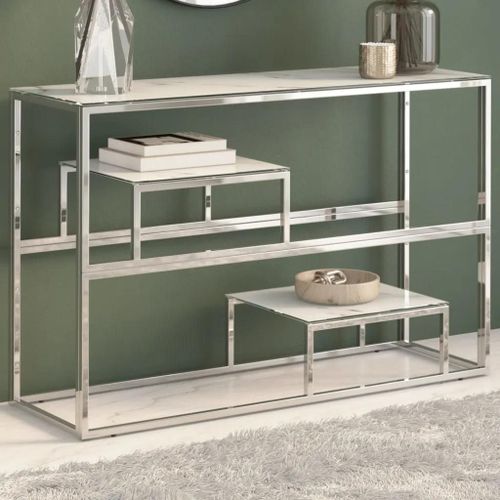 Table Console En Acier Inoxydable Argente Et Verre Trempe | Design Moderne, Cadre Robust, Surface Resistante Aux Taches, Gain De Place
