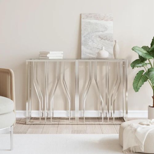 Table Console En Acier Inoxydable Et Verre | 110x30x70 Cm, Design Moderne, Gain De Place, Multifonctionnelle Pour Salon/Entree