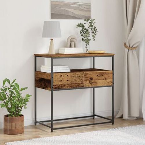 Table Console En Bois Ancien Et Acier | 75x40x75 Cm, Style Rustique, 2 Tiroirs, Compacte, Gain De Place