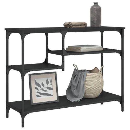 Table Console En Bois D'ingenierie Noir | 100x35x75 Cm, Compacte, Gain De Place, 2 Etages De Rangement, Pieds Reglables, Style Industriel
