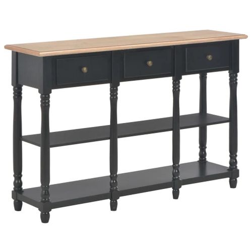 Table Console En Bois D'ingenierie Noir | 110x30x76 Cm, 3 Tiroirs + 2 Etageres, Polyvalente Pour Entree/Salon, Gain De Place
