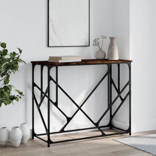 Table Console En Chene Fume 100x40x80 Cm | Bois D'ingenierie Durable, Compacte, Elegante Pour Entree Ou Salon, Pieds Reglables
