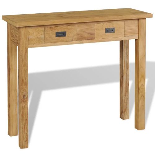 Table Console En Teck Massif | 90x30x80 Cm, Style Colonial, 2 Tiroirs, Gain De Place, Multifonctionnel