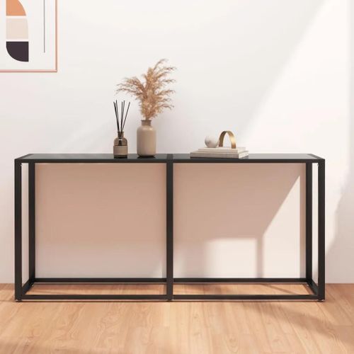 Table Console En Verre Trempe Et Acier Enduit De Poudre | Noir, 160x35x75,5 Cm, Design Elegant, Robuste Et Stable, Facile A Nettoyer