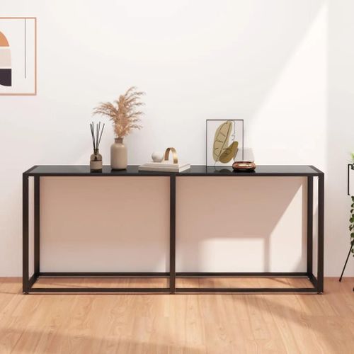 Table Console En Verre Trempe Et Acier Enduit | Noir, 180x35x75,5 Cm, Design Elegant, Robuste Et Stable, Gain De Place