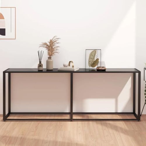 Table Console En Verre Trempe Et Acier | Noir, 200x35x75,5 Cm, Compacte, Gain De Place, Design Moderne