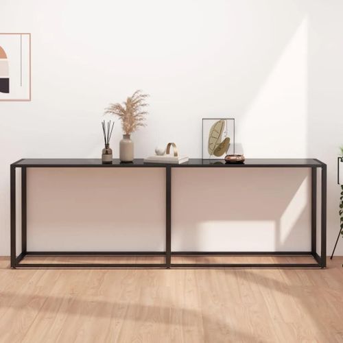 Table Console En Verre Trempe Et Acier | Noir, 220x35x75,5 Cm, Design Elegant, Gain De Place, Facile A Nettoyer