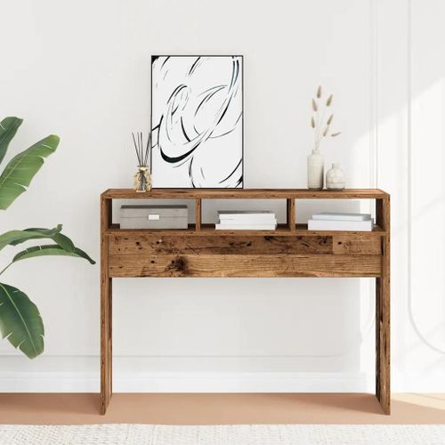 Table Console En Vieux Bois D'ingenierie | 105x30x80 Cm, Compact, Gain De Place, Multifonctionnel Pour Entree/Salon/Bureau