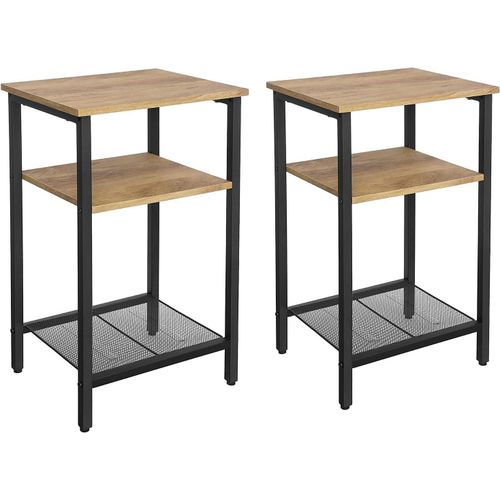 Table D'appoint  3 Niveaux, Table De Chevet De Style Industriel, Cadre En Acier Robuste, Pour Chambre  Coucher, Salon, Montage Facile, Brun Miel Et Noir