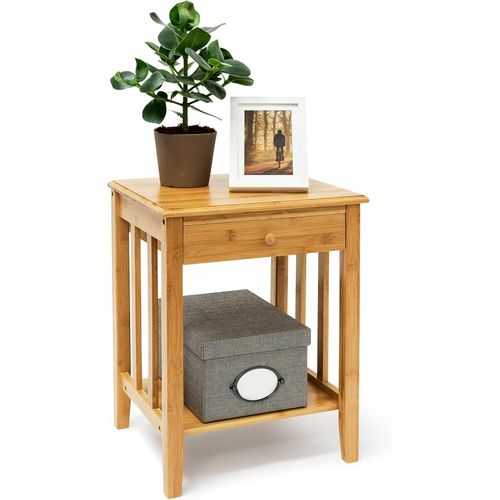 Table D'appoint En Bambou Avec Tiroir?: 51,5 X 40,5 X 30,5 Cm, Table De Chevet Solide Avec tagre Infrieure En Bois Naturel