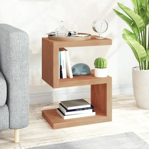 Table D'appoint En Bois Massif De Teck | 45x30x60 Cm, Design En S, Compact, Gain De Place, Multifonctionnel