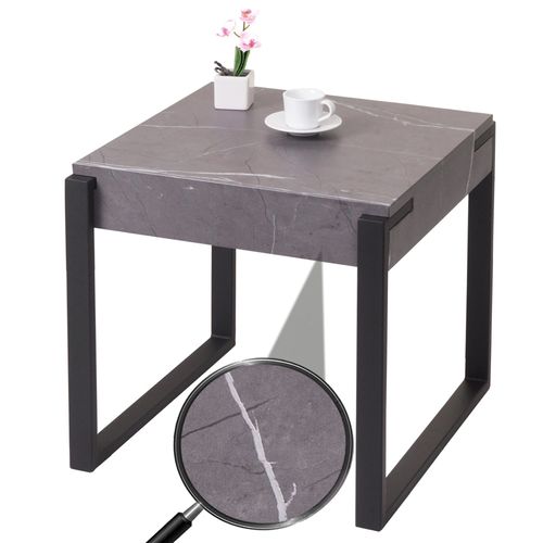 Table D'appoint Hwc-L53, Table Basse Table De Chevet Table De Salon, Mtal 51x50x54cm   Aspect Marbre Gris