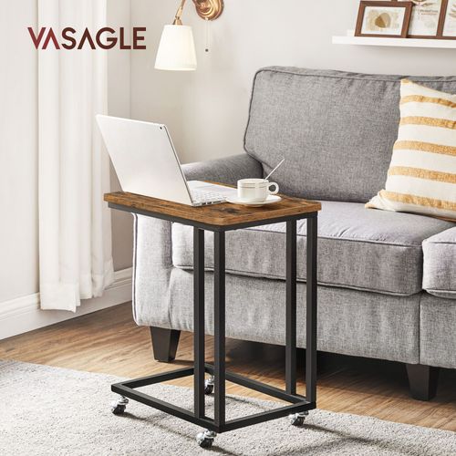 Table D Appoint, Lot De 2, Bout De Canap, Table Mobile, Avec Cadre En Acier Et Roulettes, Montage Facile, Style Industriel, Pour Salon, Chambre, Balcon, Marron Rustique Et Noir