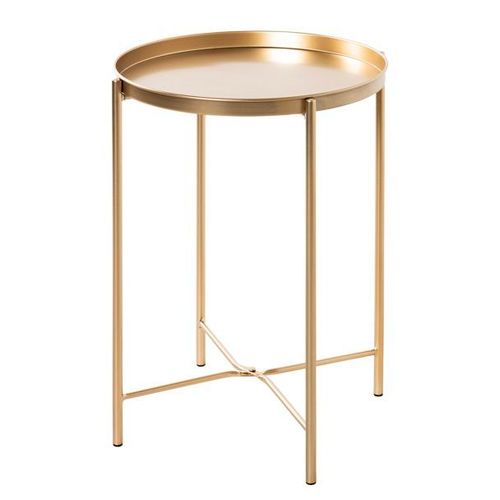 Table D'appoint Ronde 39x50 Cm En Mtal Laqu Dor