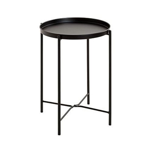 Table D'appoint Ronde 39x50 Cm En Mtal Laqu Noir