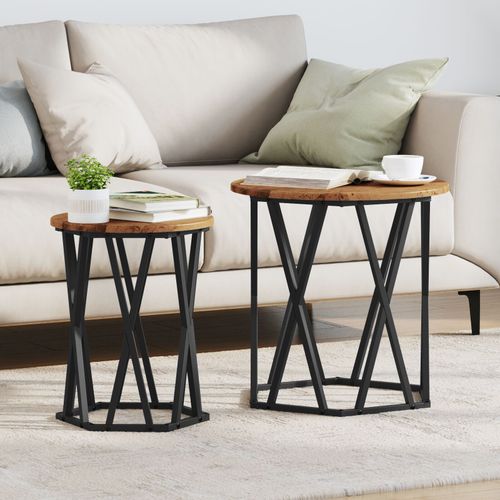 Table D'appoint Vidaxl 2 Pices En Bois Ancien