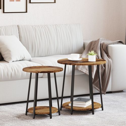 Table D'appoint Vidaxl 2 Pices En Bois Ancien, Bois Reconstitu Et Mtal