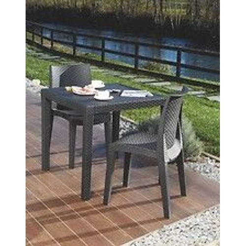 Table D'ext?Rieur Carr?E, Structure En R?Sine Dure Effet Rotin, Made In Italy, 80 X 80 X 72 Cm, Couleur Anthracite