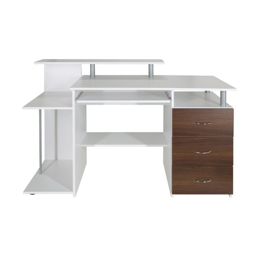 Table D'ordinateur / Bureau Workspace H Iv 137 X 60 Cm Avec Caisson Blanc / Noyer Hjh Office