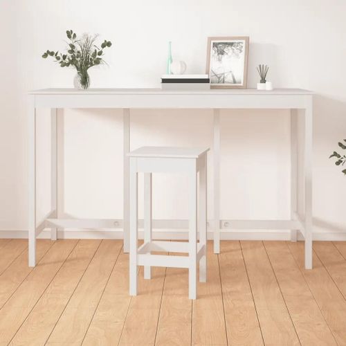 Table De Bar En Bois Massif De Pin | 180x80x110 Cm, Blanc, Cadre Stable, Dessus Robuste, Gain De Place