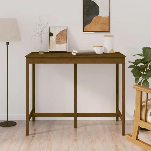 Table De Bar En Bois Massif De Pin Marron Miel | 140x80x110 Cm, Cadre Stable, Dessus Robuste, Multifonctionnel