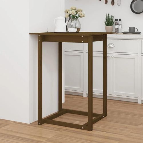 Table De Bar En Bois Massif De Pin Miel | 80x80x110 Cm, Cadre Stable, Dessus Robuste, Multifonctionnel