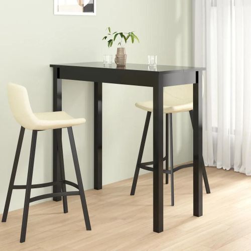 Table De Bar En Mdf Noir | 115x55x107 Cm, Compacte, Gain De Place, Design Moderne, Pieds En Bois Massif, Facile A Nettoyer