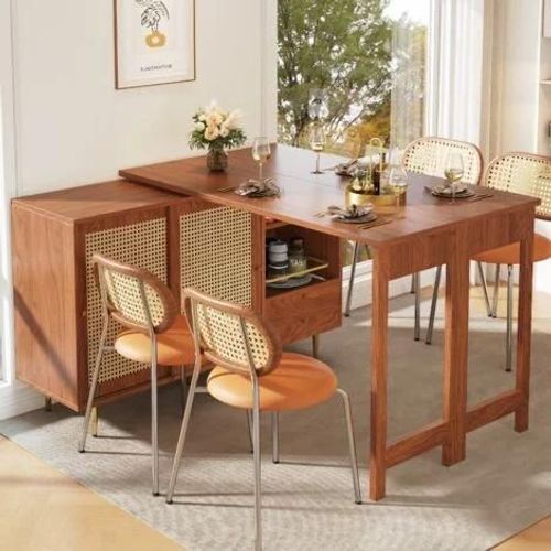 Table De Bar Rotative  360 Buffet (Corps Principal : 107 X 40 X 71,4 Cm), Design Extensible, tagre De Rangement Ouverte, Marron