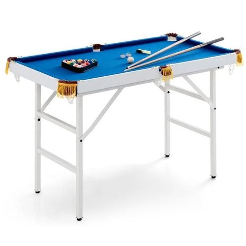 Table De Billard Pliable Costway Avec 2 Queues, 2 Craies, 16 Boules, Triangle Et Brosse Pour Toute La Famille 122 X 64 X 78 Cm Bleu